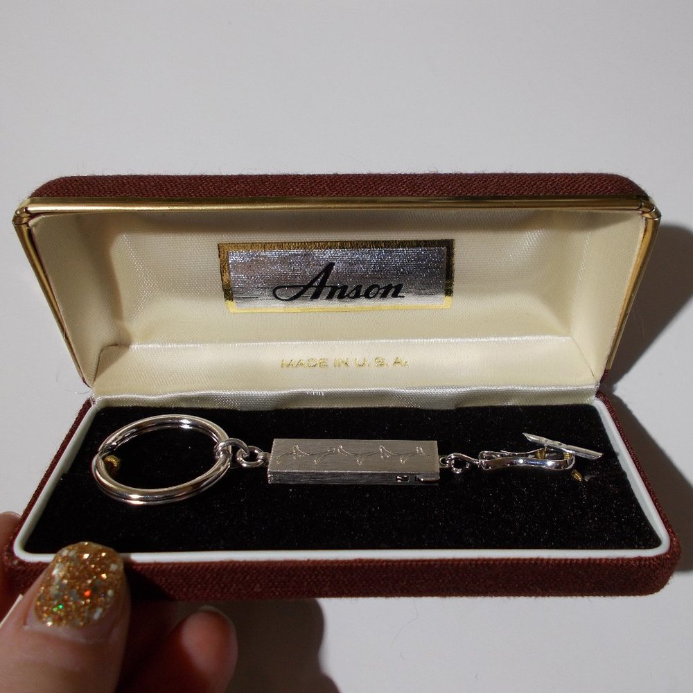 VTG Anson Silver Brass Twin Lock Fob/Keychain in Hard Case NWOT